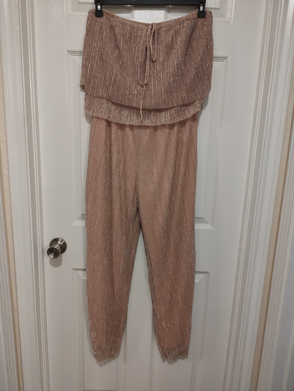 Glamorous Blush Metallic Strapless Jumpsuit